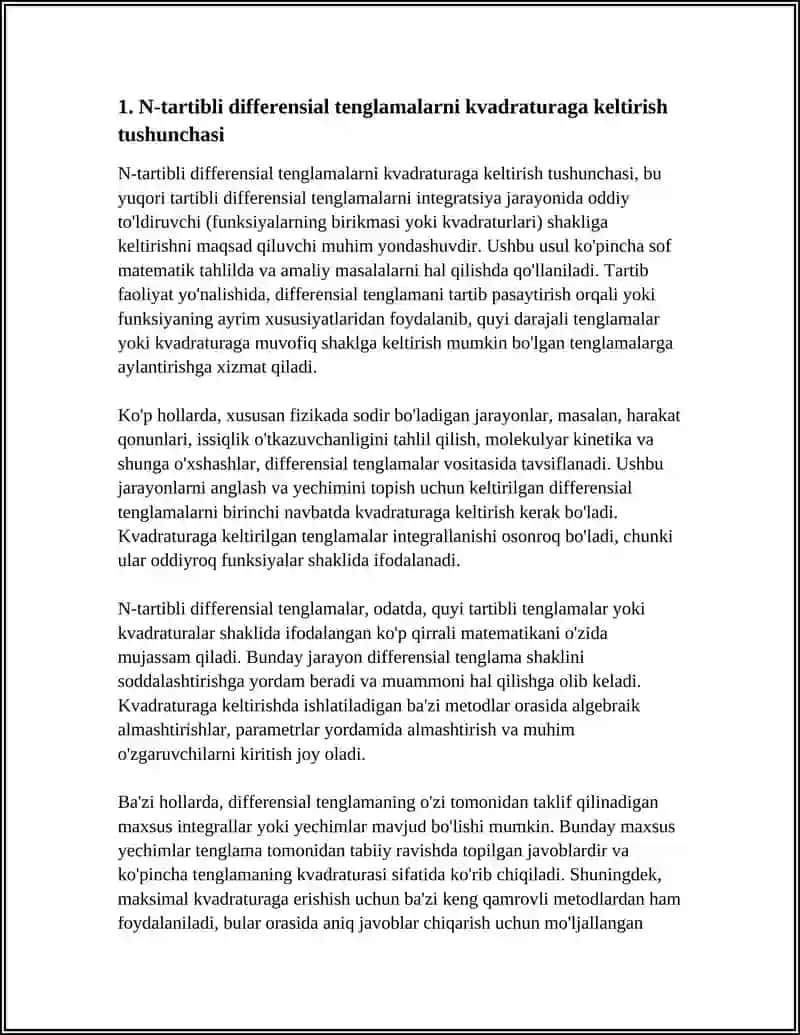 N-tartibli differensial tenglamalarni kvadraturaga keltirish tushunchasi 4