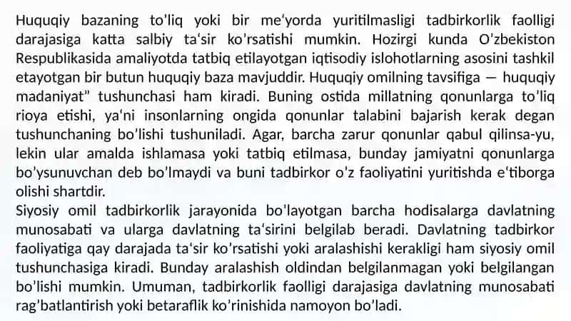 Biznes faoliyatini tashkil etishning o‘ziga xos xususiyatlari 4