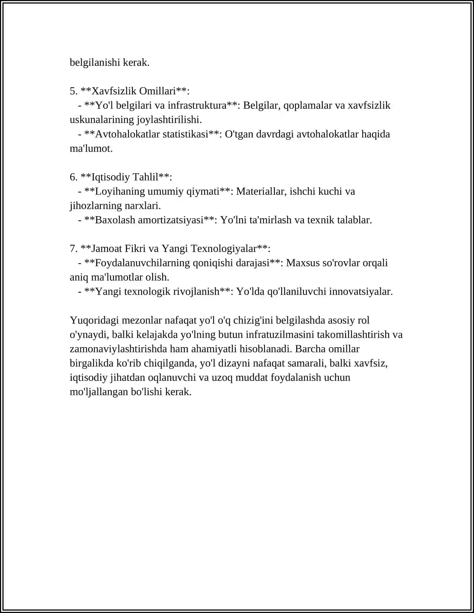 YÒL ÒQ CHIZIĞINI LOYIHALASHDA HARAKAT QULAYLIGI VA XAVFSIZLIGIGA QÒYILADIGAN TALABLAR 4