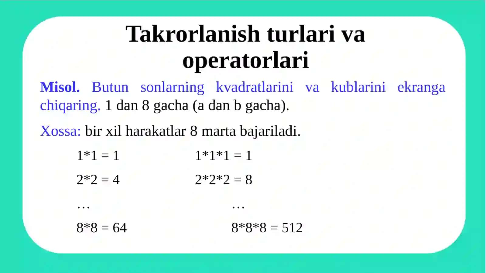 Takrorlanish operatorlari(while, do-while) 4