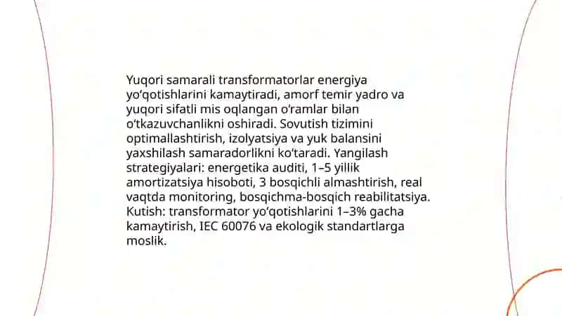 Elektr tarmoqlarida elektr energiyasini yoʻqotishlarni kamaytirish boʻyicha chora tadbir 4