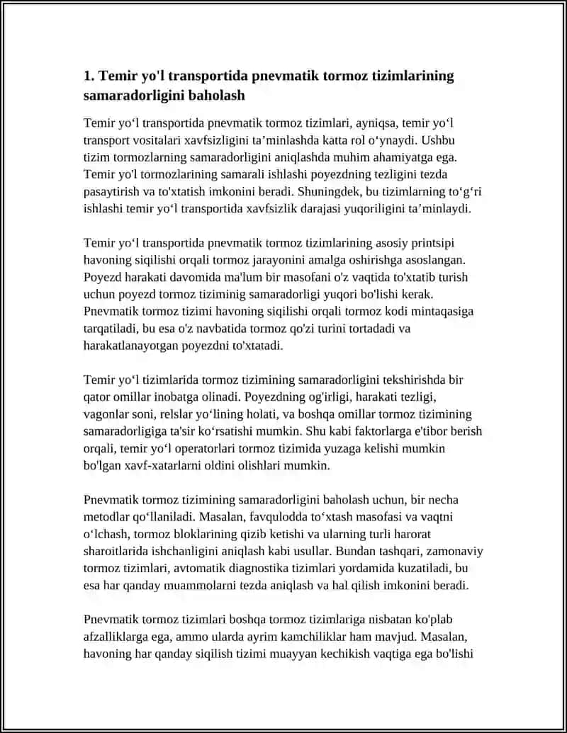 Temir Yo'l Transportida Pnevmatik Tormoz Tizimlarining Samaradorligini Baholash 4