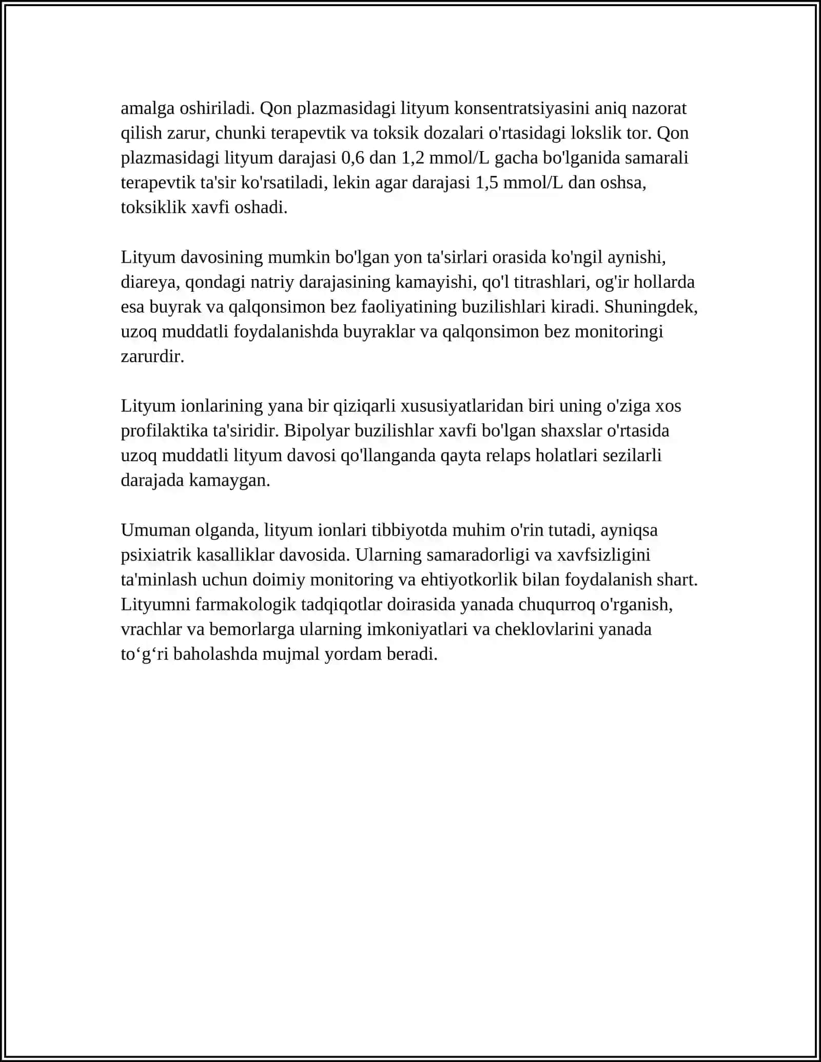 LI+ KATIONINI TIBBIYOTDA QO'LLANISHI VA ANALITIK REAKSIYALARI 4