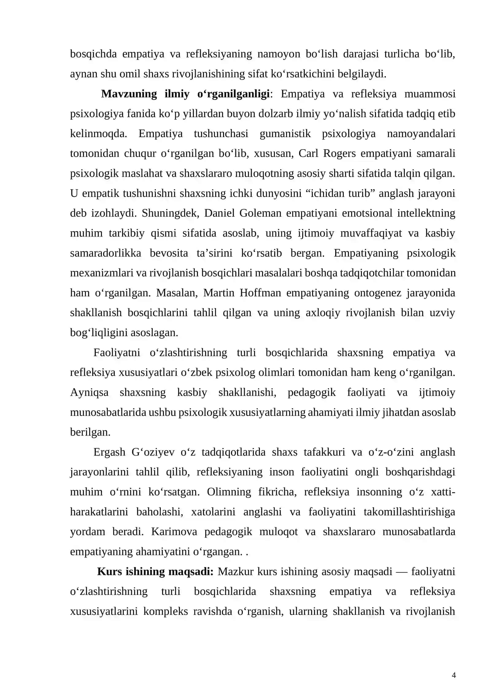 Faoliyatni oʻzlashtirishning turli bosqichlarida shaxsning empatiya va refleksiya xususiyatlari 4