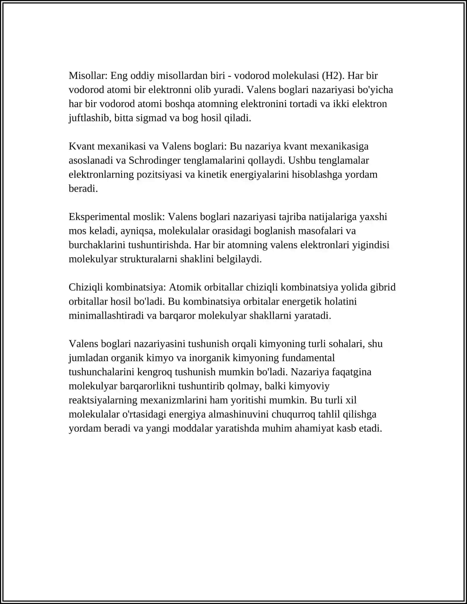 VALENT BOGʻLAR NAZARIYASI. MOLEKULYAR ORBITALAR USULI 4