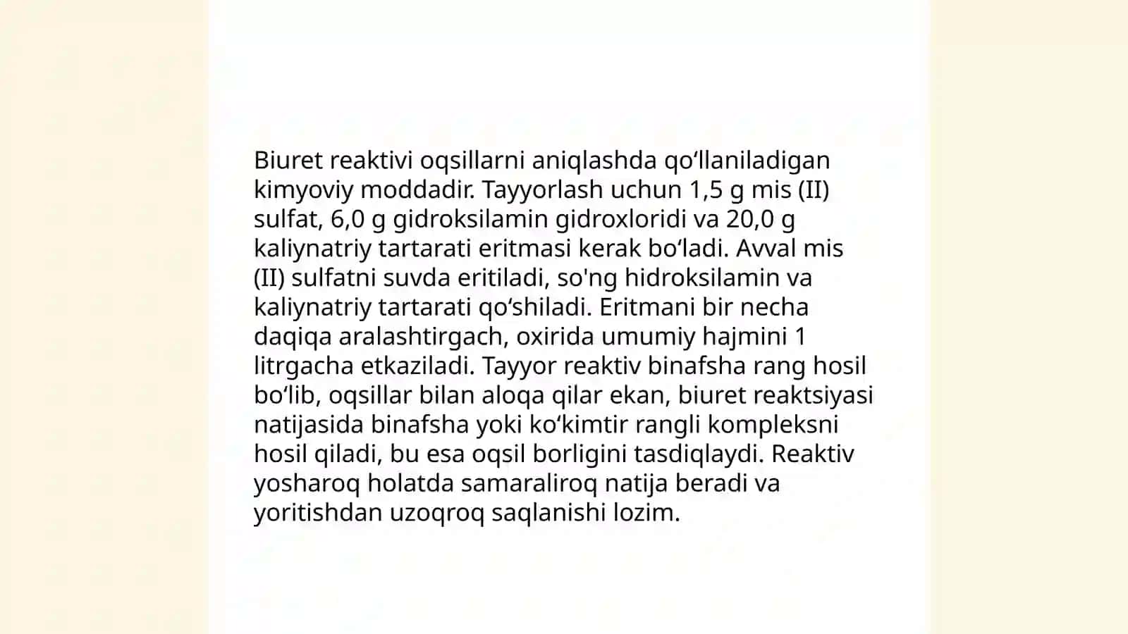 Byuretka moslamasida qóllanadigan konsentratlar róyxati 4