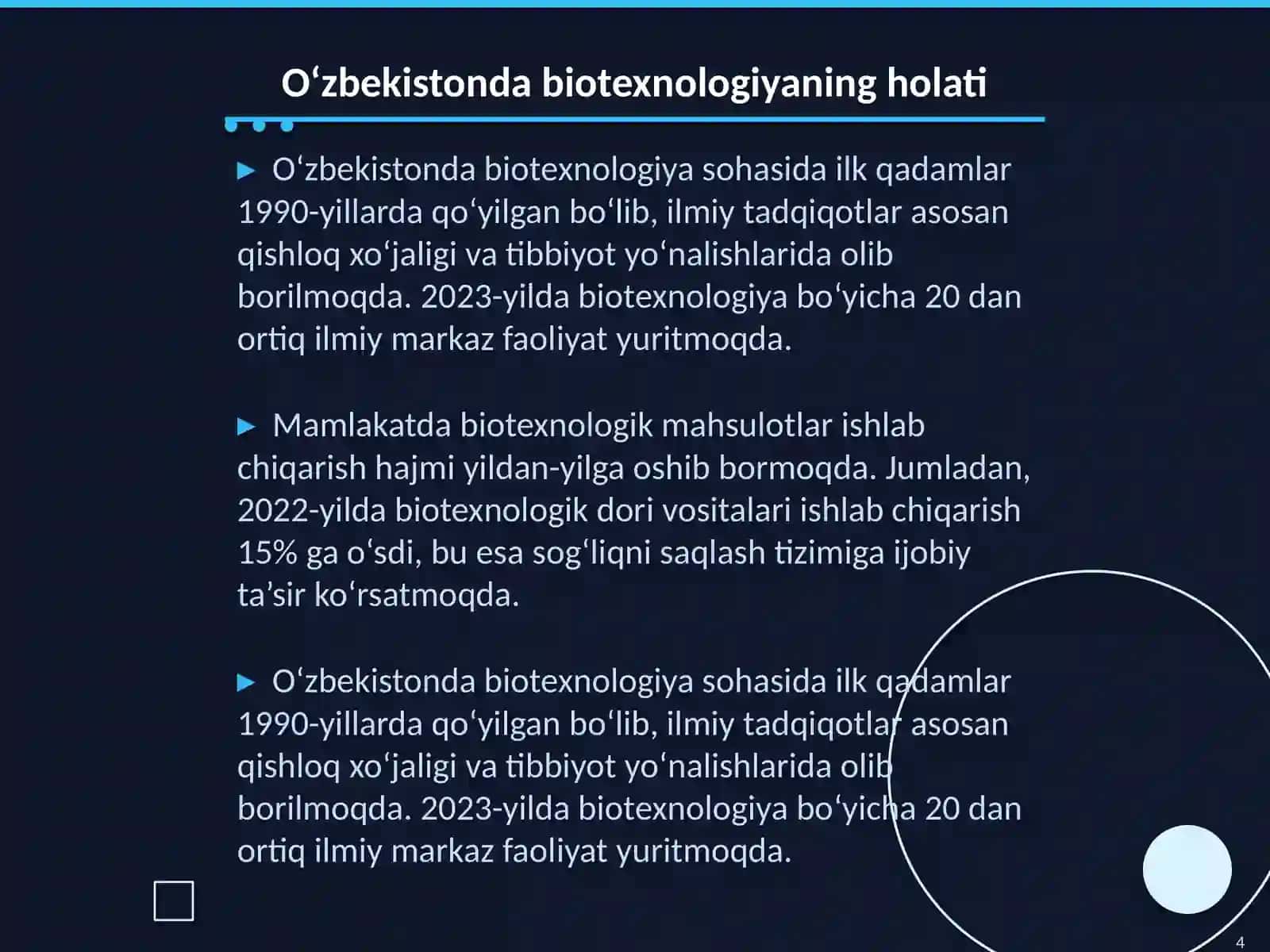 Bioteхnologiya rivojlanishi O‘zbekistonda 4