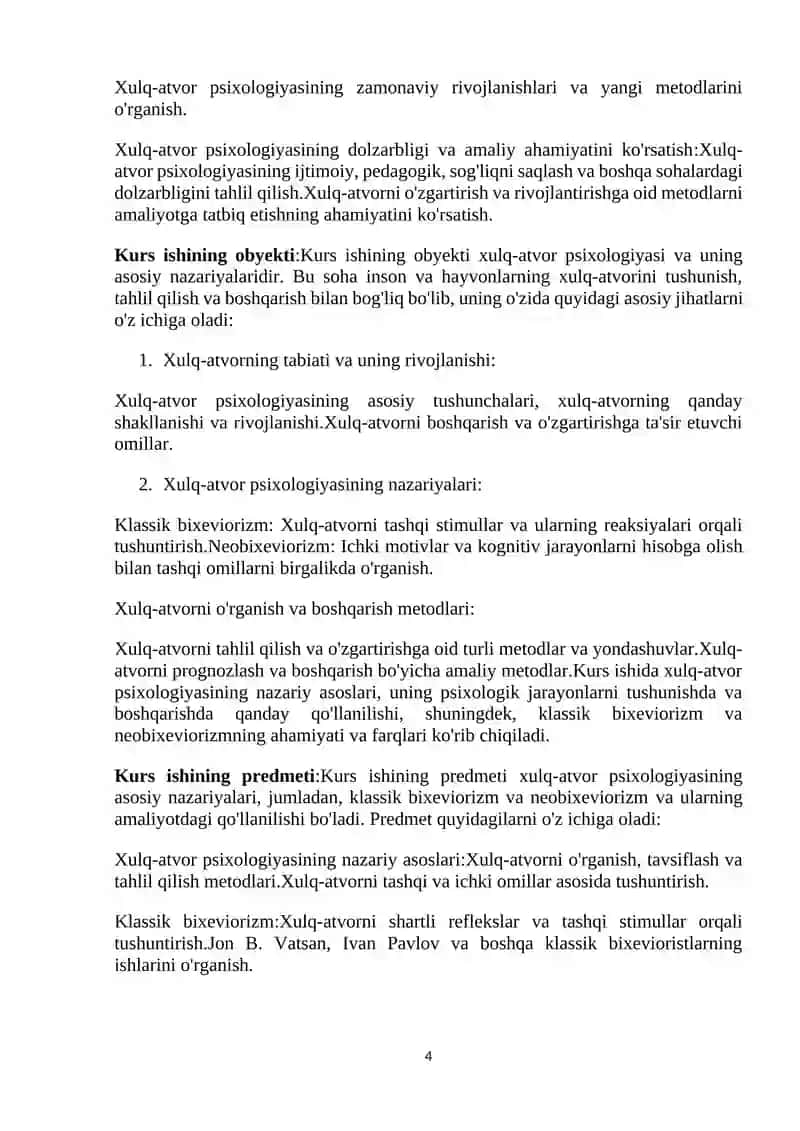 "Xulq-atvor psixologiyasining predmeti va vazifalari. Klassik bixeviorizm va neobixeviorizm" 4