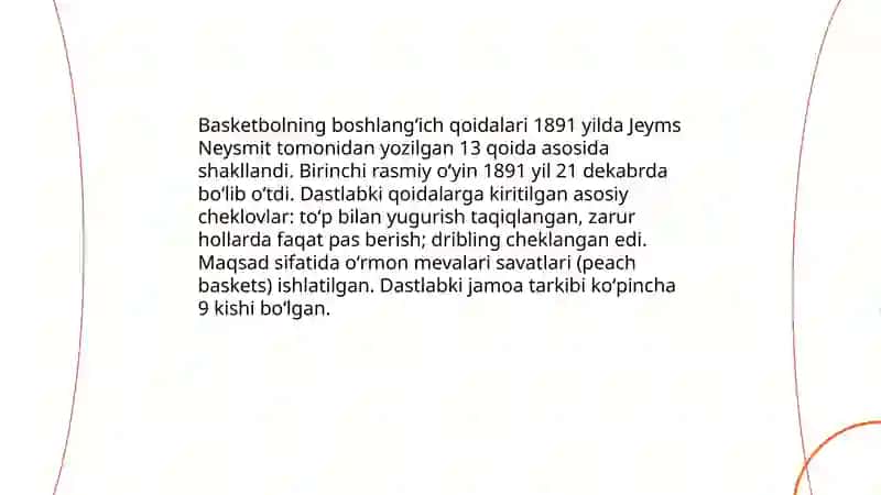 Basketbol oʻyini kelib chiqishi va rivojlanish bosqichlari 4