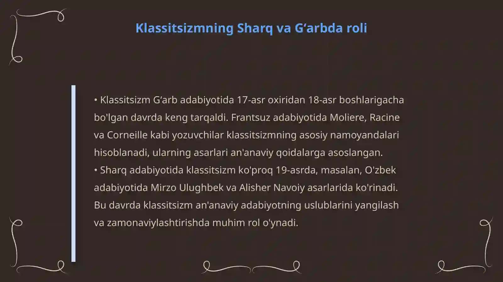 Klassitsizm va sentimentalizm Sharq va Gʻarb adabiyoti kontekstida 4