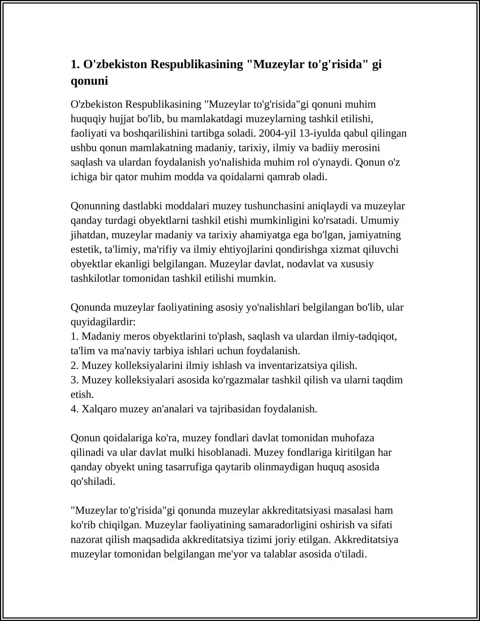 O‘ZBEKISTONDA MUZEY FAOLIYATIGA DOIR NORMATIV XUQUQIY XUJJATLAR 4