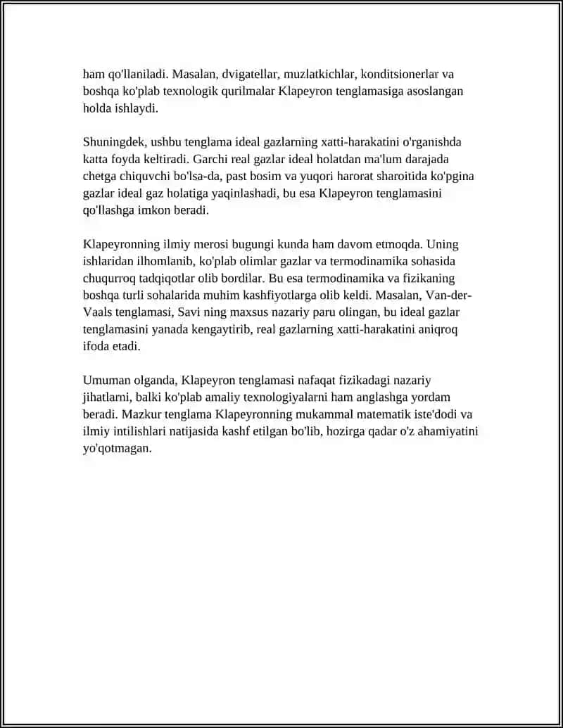 KLAPAYRON. MENDALEYEV TENGLAMASI VA UNVERSAL GAZ DOIMIYSI 4