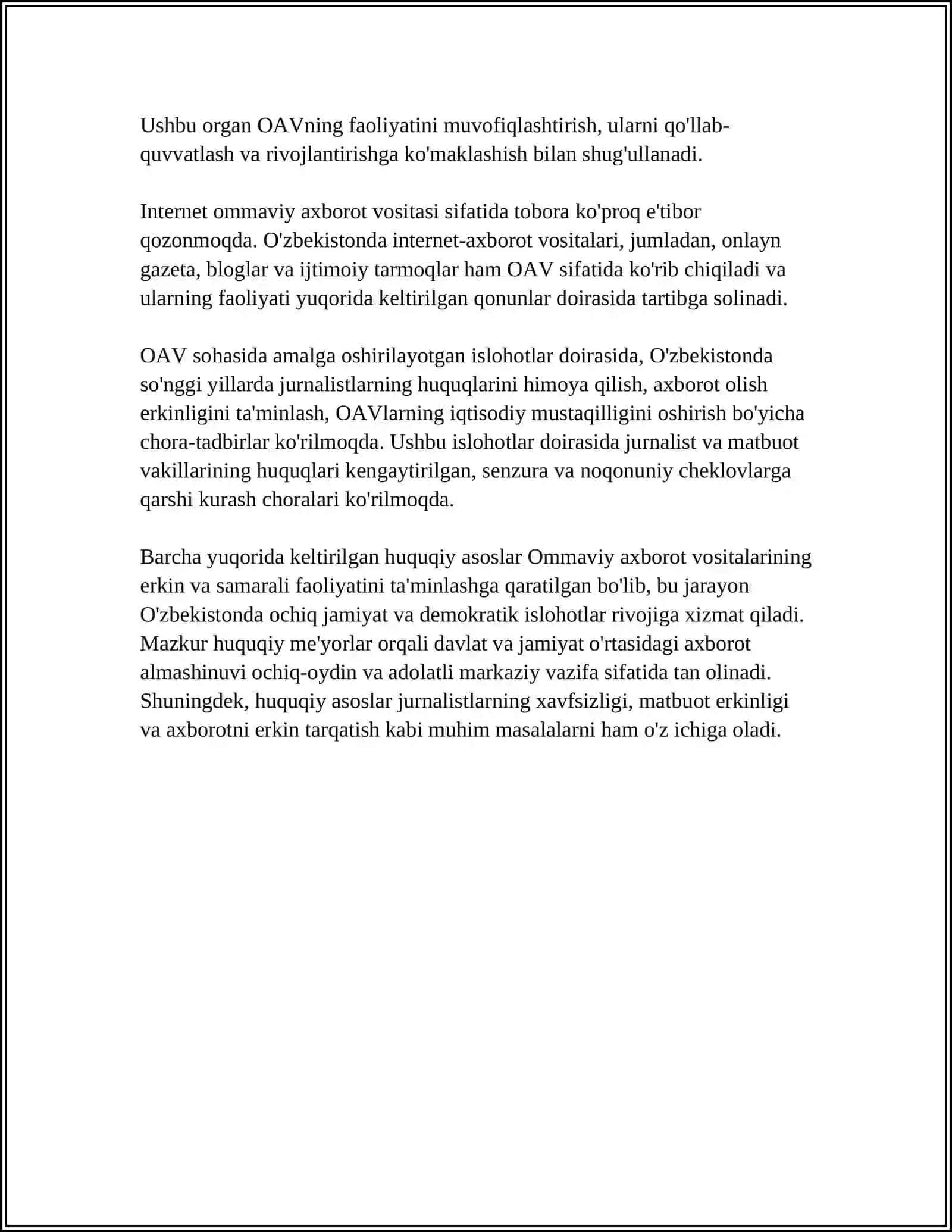 Ommaviy axborot vositalari va ularning huquqiy asoslari 4