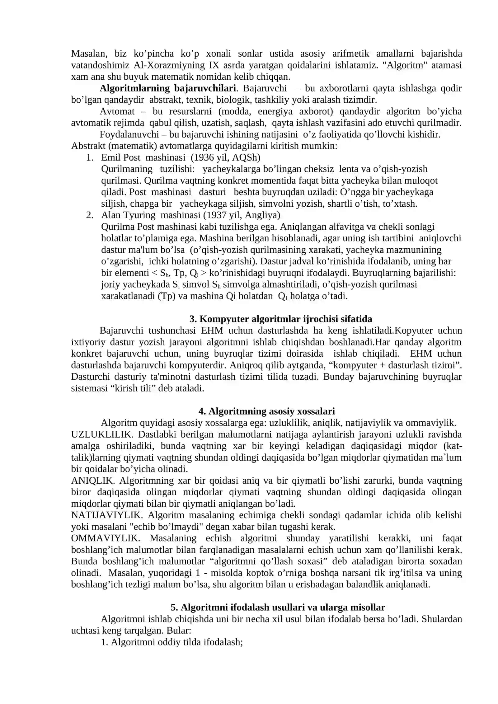 ALGORITM VA UNING TA’RIFLARI 4