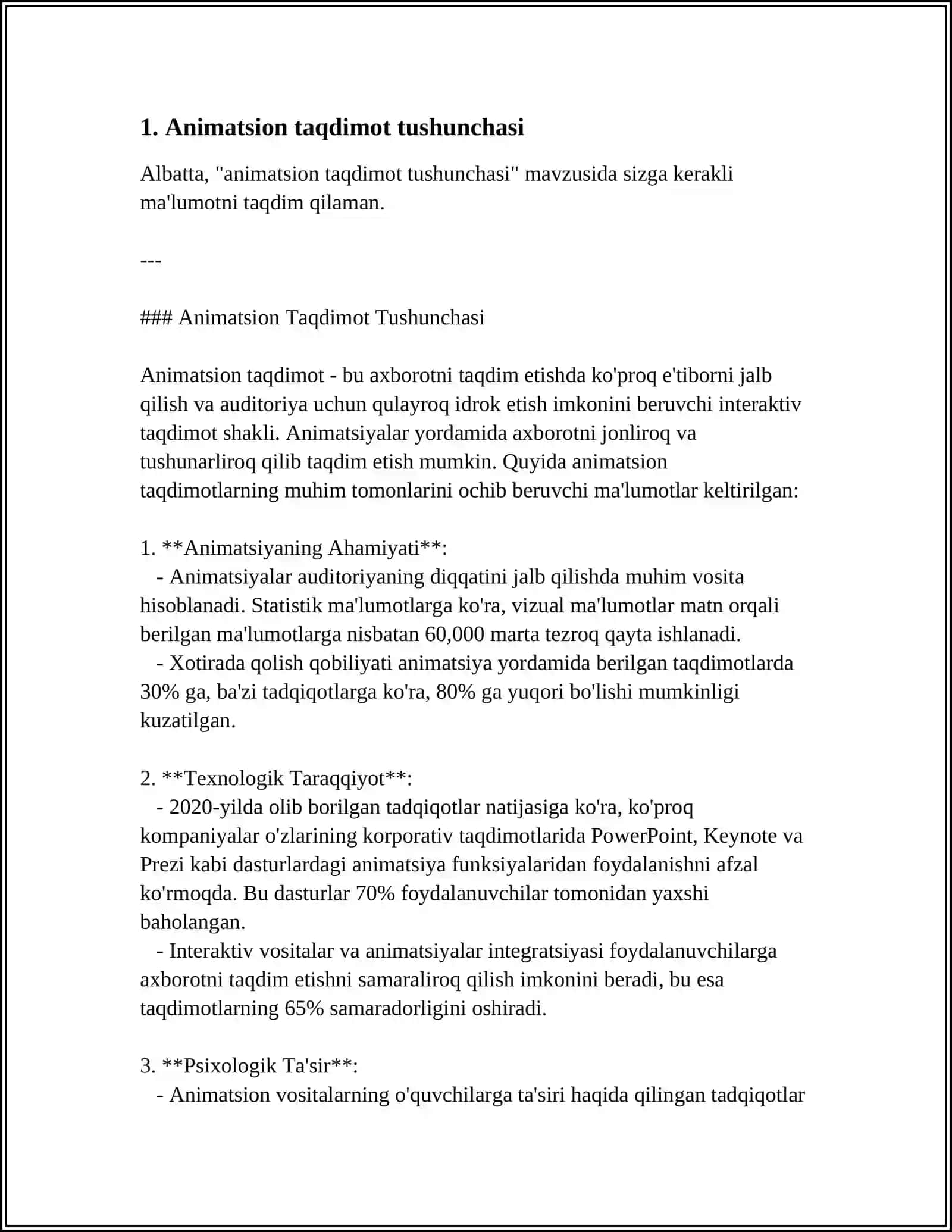 TAQDIMOT DASTURI ORQALI SOHA BO'YICHA ANIMATSION TAQDIMOTLAR TAYYORLASH 4