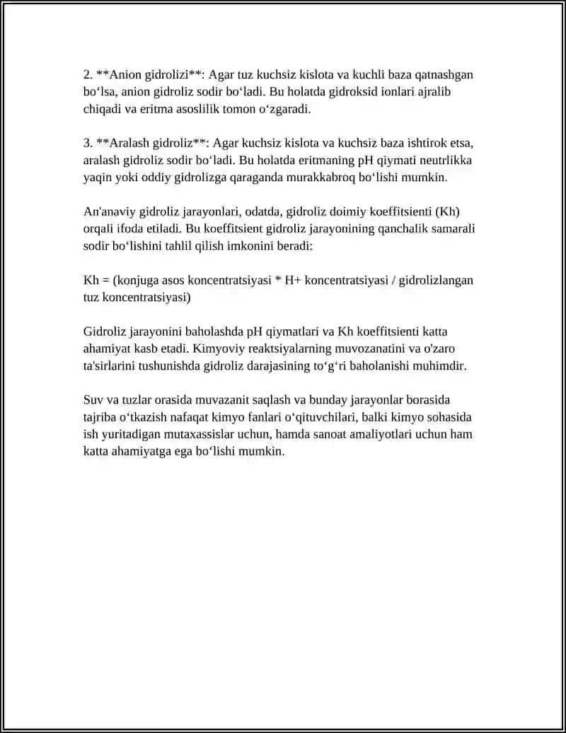 TUZLARNING GIDROLIZIGA TA‘SIR ETUVCHI OMILLAR GIDROLIZ DARAJASI VA KONSTANTASI 4