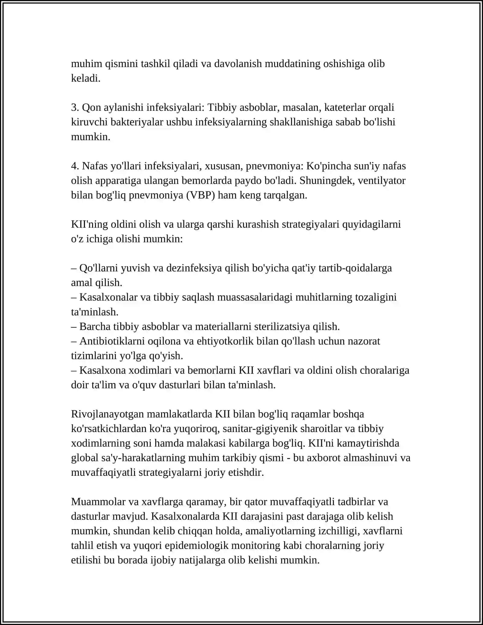 LOYIHA MATERIALLARI BO‘YICHA DAVOLASH-PROFILAKTIKA MUASSASALARINI BAHOLASH. KASALXONA ICHI INFEKSIYALARINI KELIB CHIQISHI UCHUN HAVONING BAKTERIAL IFLOSLANGANLIGINI AHAMIYATI 4
