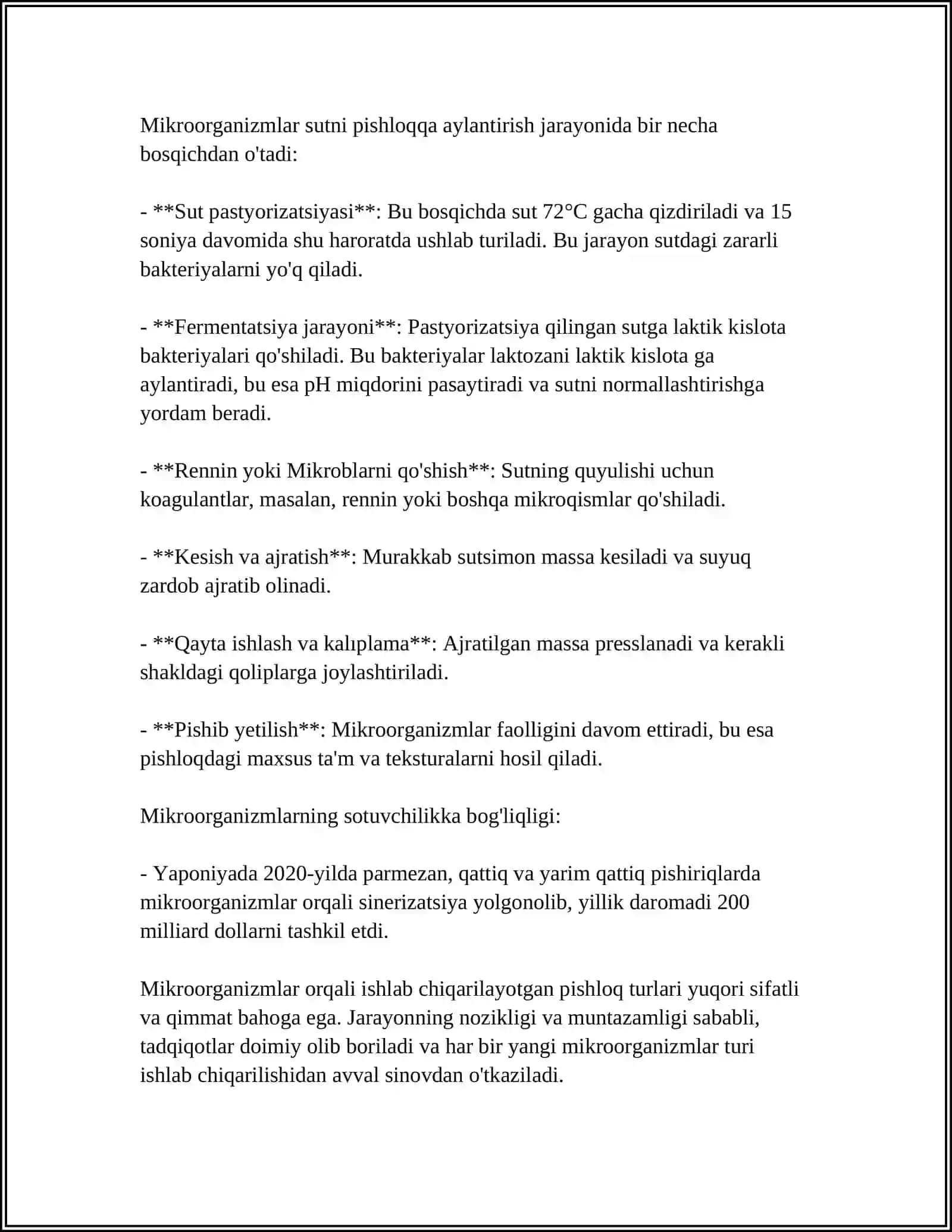 OZIQ OVQAT SANOATIDA (PISHLOQ ISHLAB CHIQARISHDA) MIKROORGANIZMLARNING ORNI 4