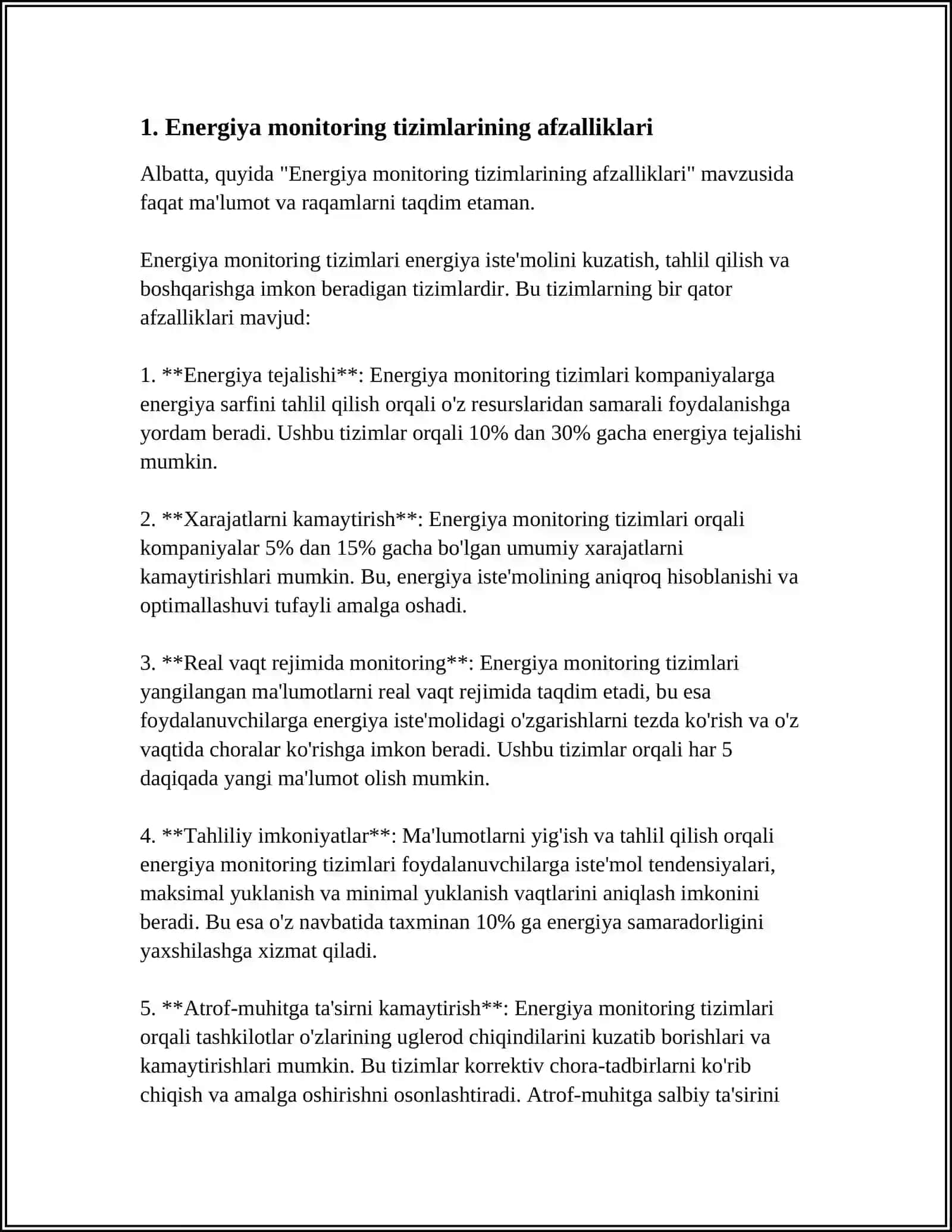 MUSTAQIL ISH Mavzu: QURILMALARNI MONITORING QILISH TIZIMLARINI LOYIHALASH ENERGIYA AVTOMATIK MONITORING QILISH TIZIMLARINI LOYIHALASH QURILMALARNI TESTLASH 4