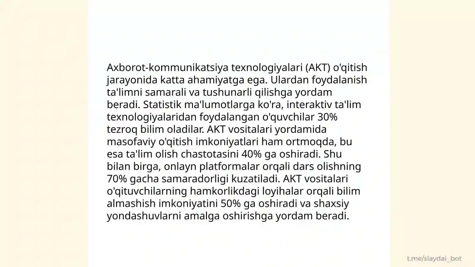 Tarbiya fanini oʻqtishda Pedogogik texnologiyalardan foydalanish 4