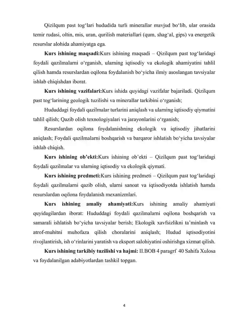 QIZILQUM PAST TOG'LARINING FOYDALI QAZILMALARI VA ULARDAN OQILONA FOYDALANISH 4