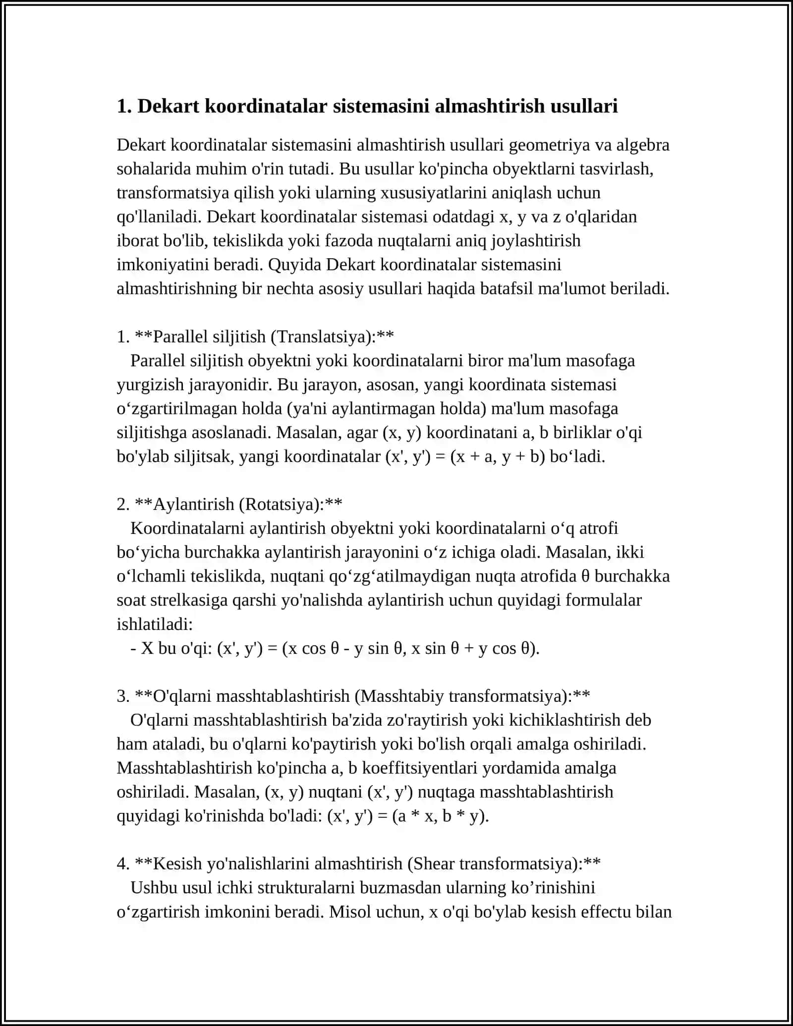 FAZODA VA TEKILIKDA DEKART KOORDINATALAR SISTEMASINI ALMASHTIRISH 4