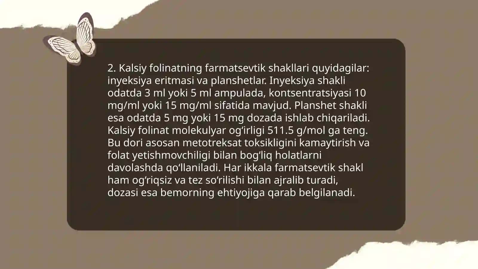 Kalsiy folinat dori moddasining tahlil usullari 4
