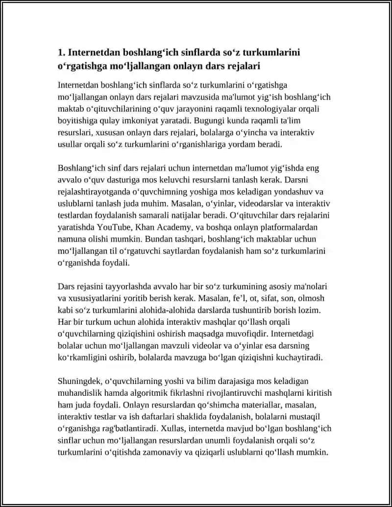 Internetdan boshlangʻich sinflarda soʻz turkumlarini o‘rgatishga mo‘ljallangan onlayn dars rejalari 4