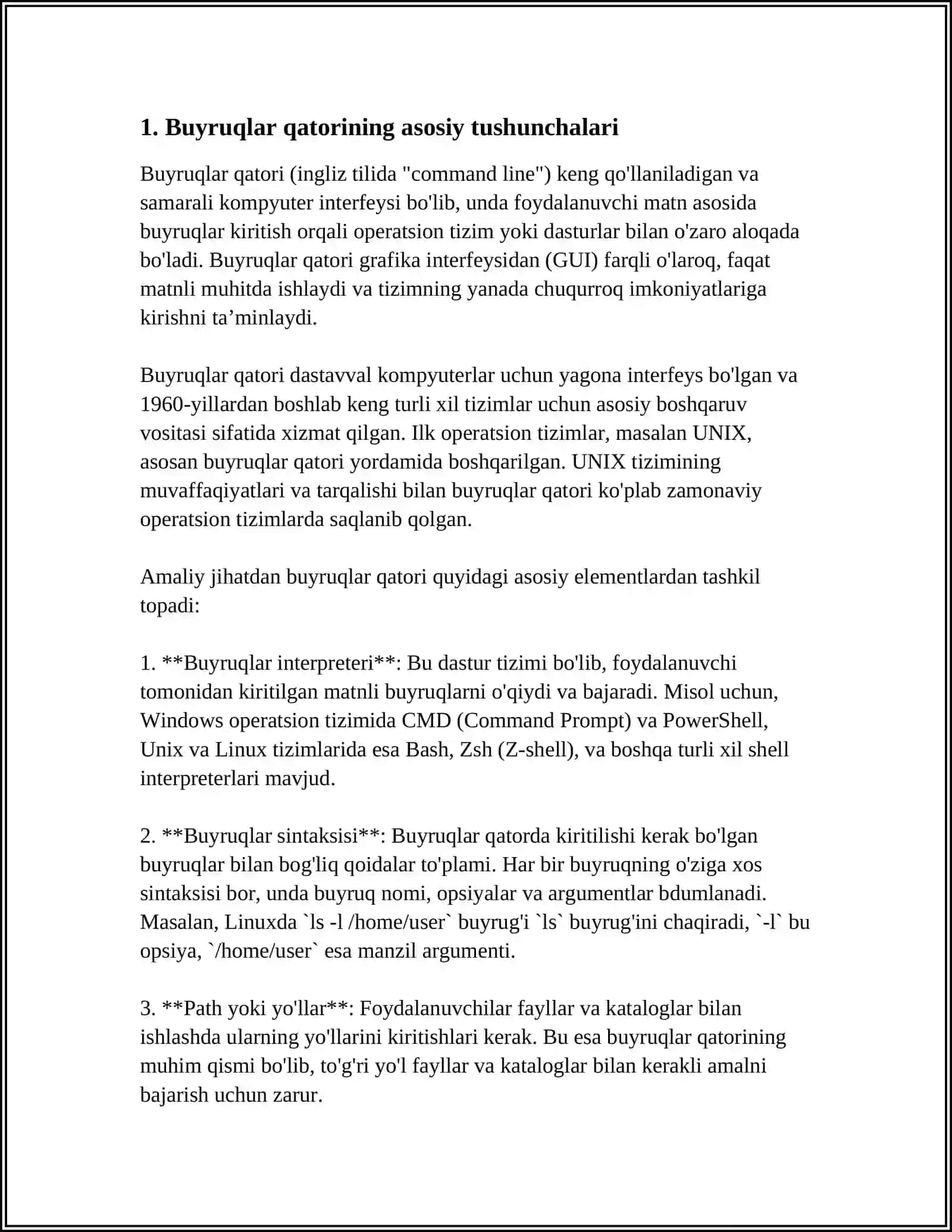 DASTURIY TA’MINOT BUYRUQLAR QATORI INTERFEYSI BILAN ISHLASH (WINDOWS MISOLIDA) 4