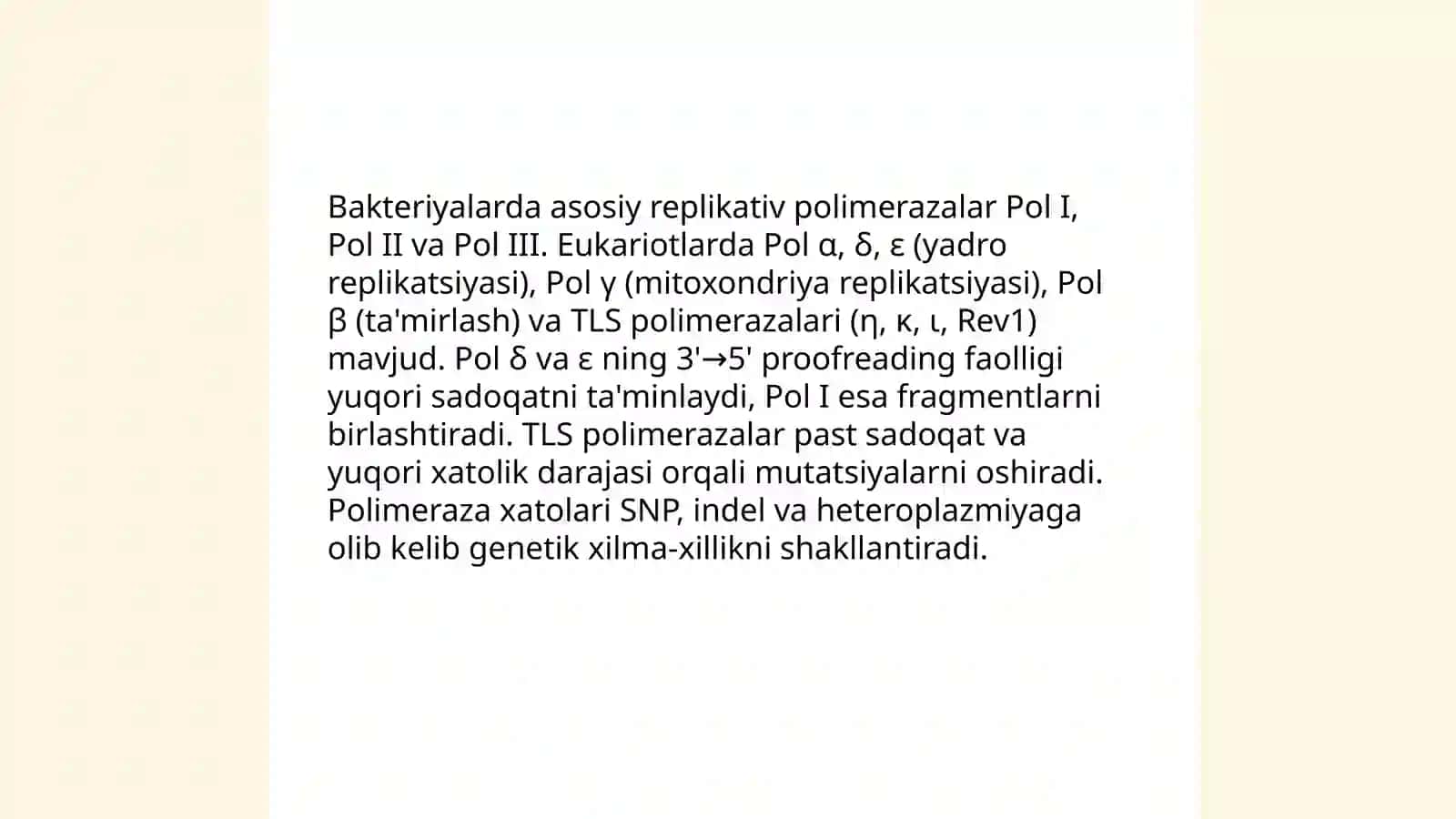 Genetik xilma-xillik. DNK replikatsiyasining molekulyar mexanizmlari 4