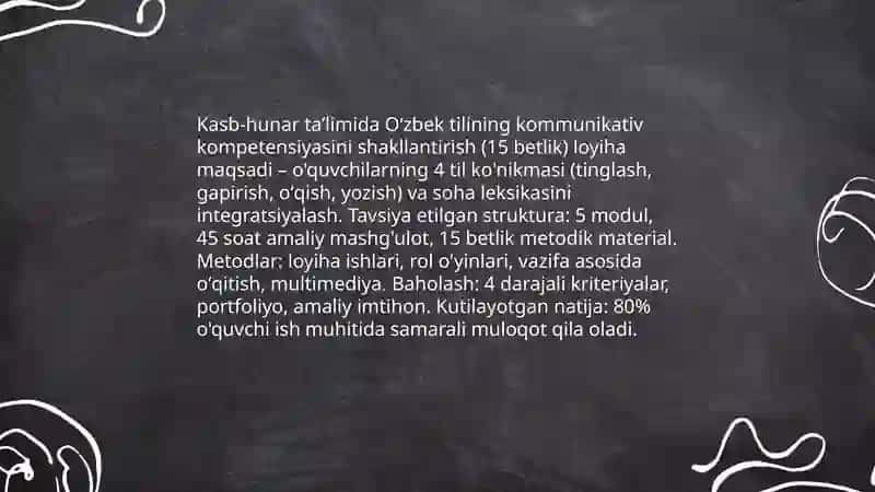 Oʻzbek tilining sohada qoʻllanishi.Pedagogika 15 betlik 4