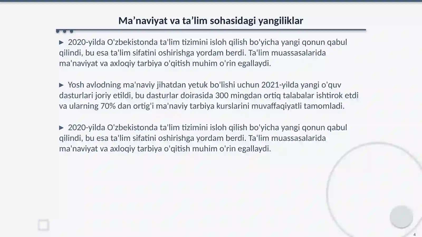 Yangi Oʻzbekistondagi maʼnaviy oʻzgarishlar 4