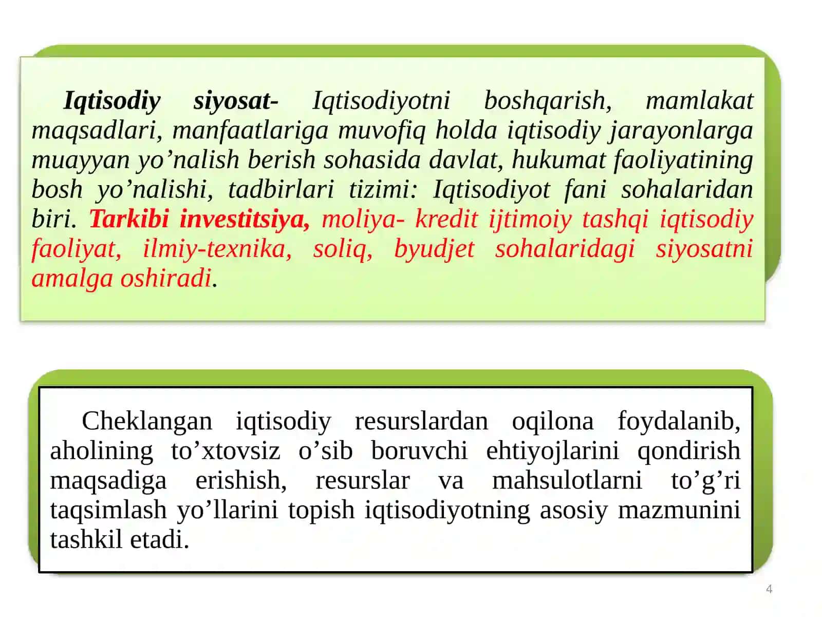 IQTISODIY SIYOSATGA KIRISHFANININGMAQSAD VA VAZIFALARI 4