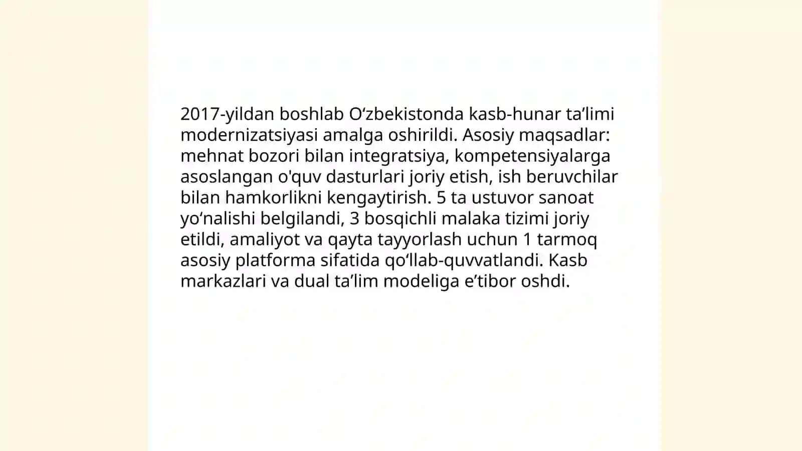 Oʻzbekistonda taʼlim sohasida amalga oshirilgan islohatlar 4