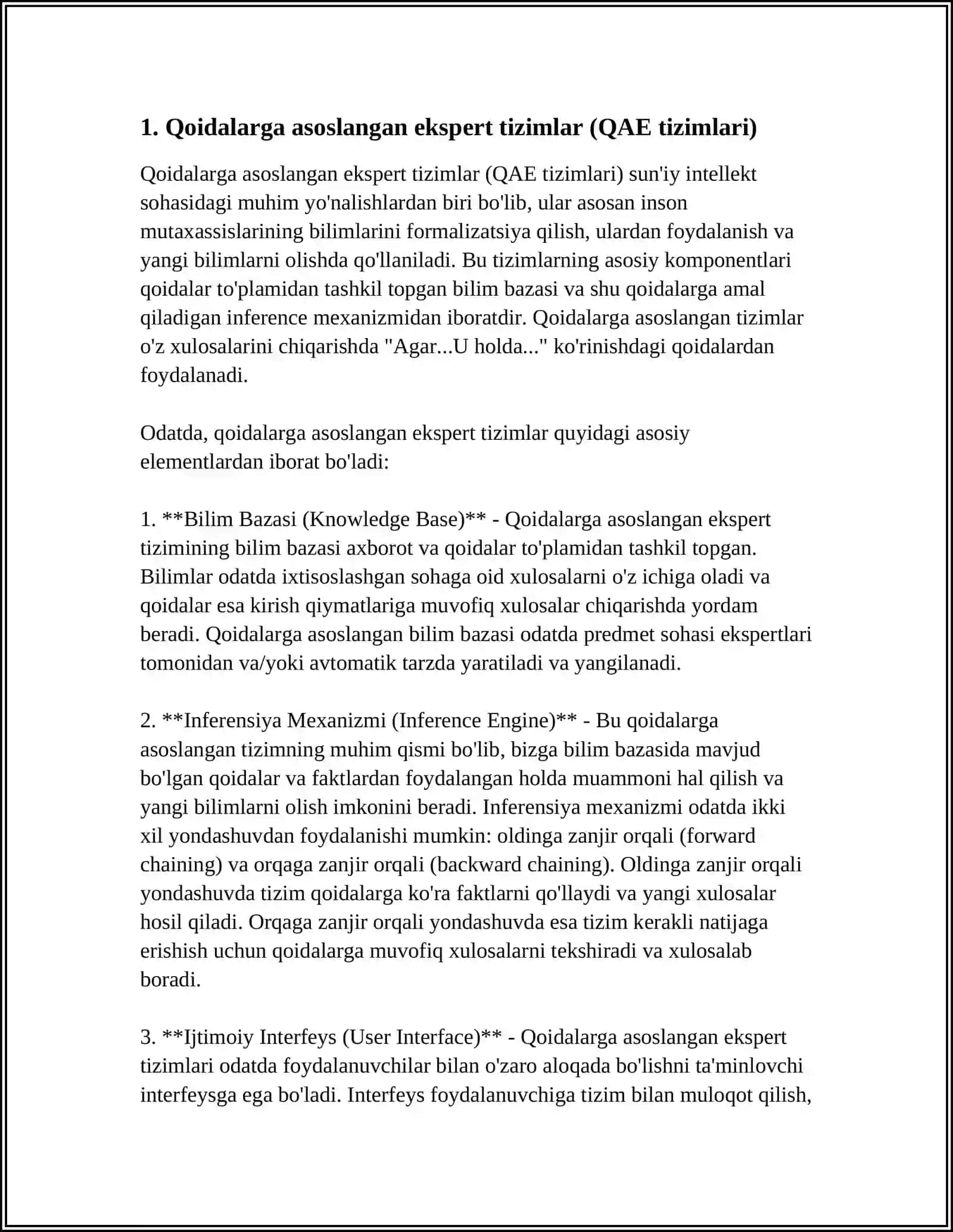 Qoidalarga asoslangan ekspert tizimlar (QAE tizimlari) 4