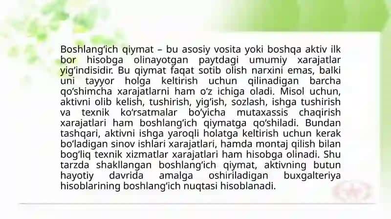 Asbob-uskunalarning boshlang‘ich qiymati 4
