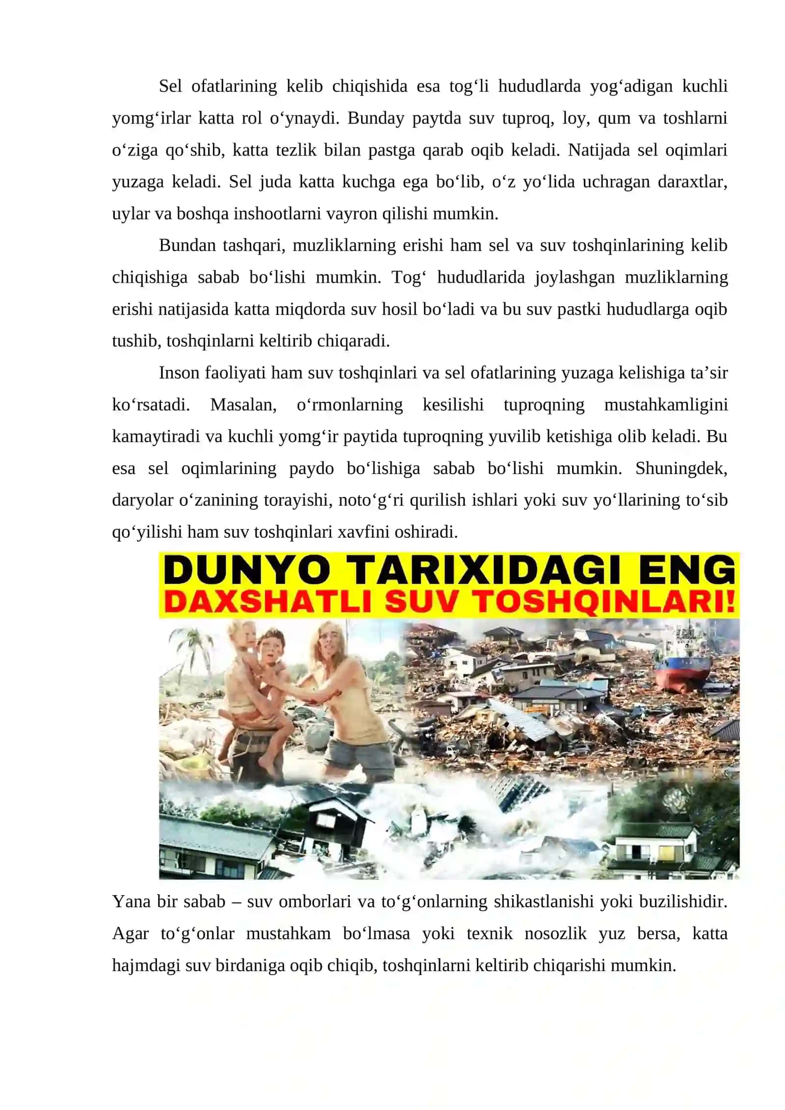 Suv toshqinlari va sel ofatlarida xavfsizlik choralarini tashkil etish 4
