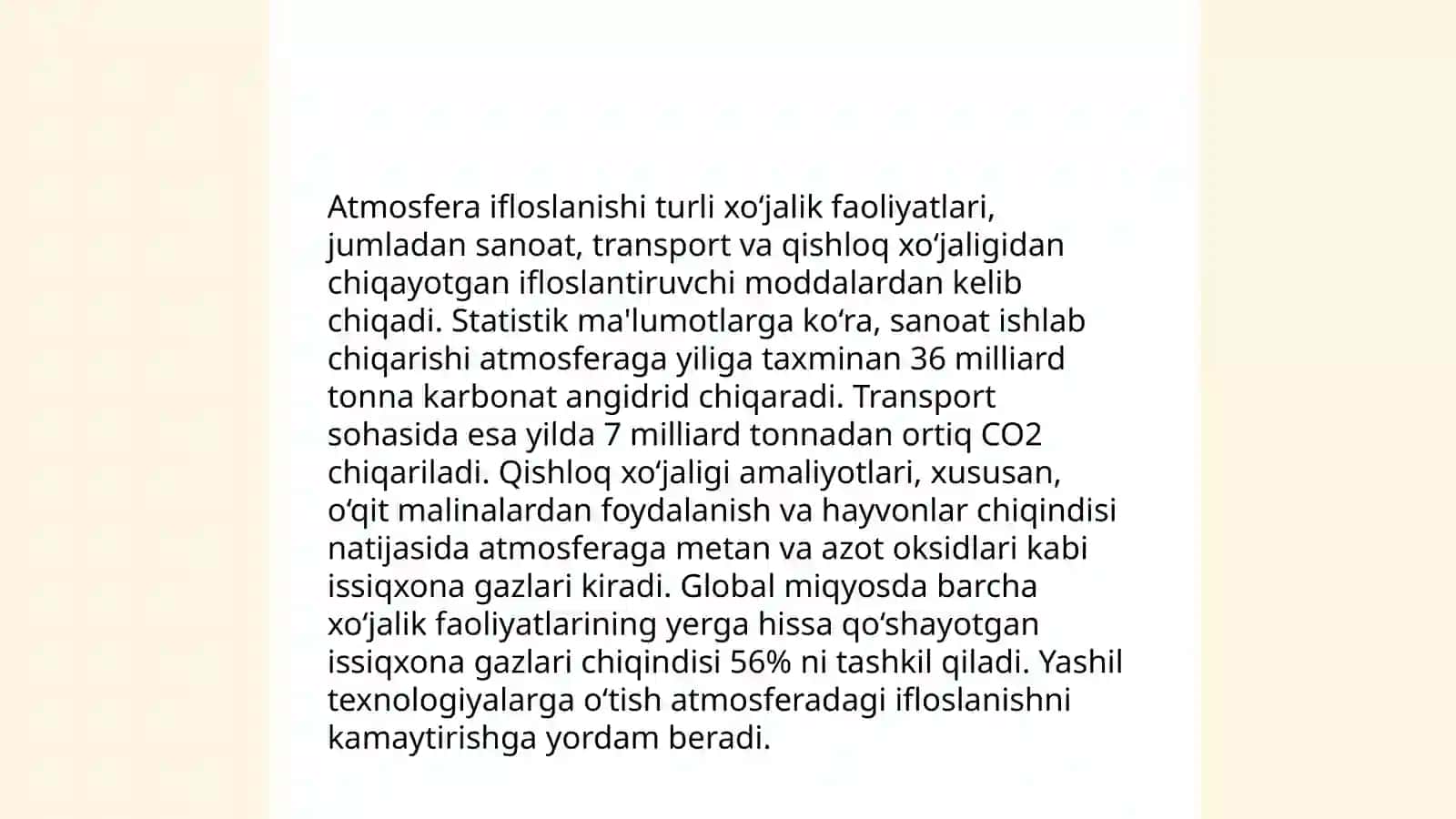 Insonning xo‘jalik faoliyatini baholash va tabiatga ta’sirini oʻrganish 4