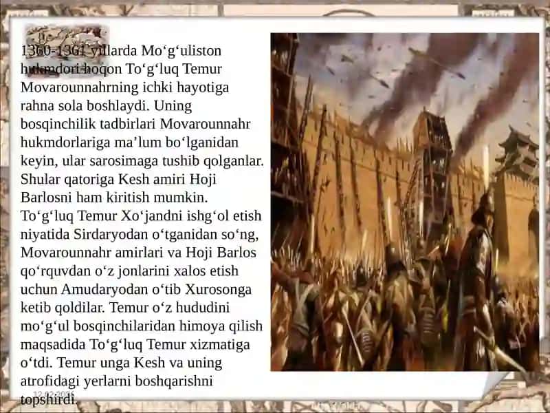 Amir Temur va Temuriylar davrida Uzbek davlatchiligi 4