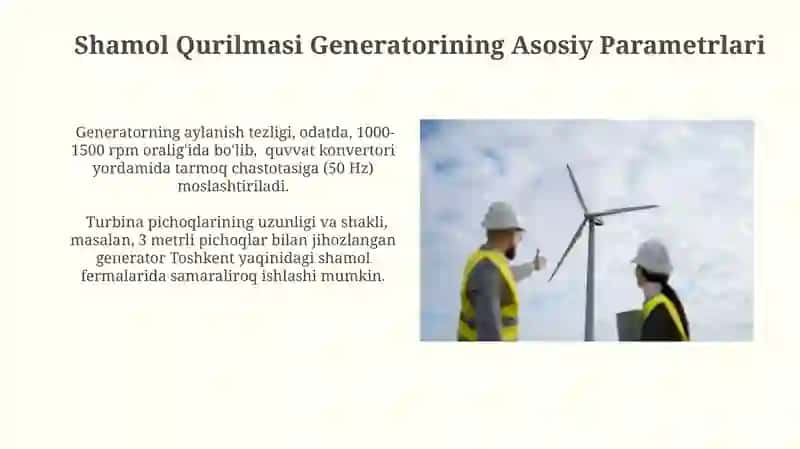Shamol qurilmasi generatorini tanlash va hisoblash 4