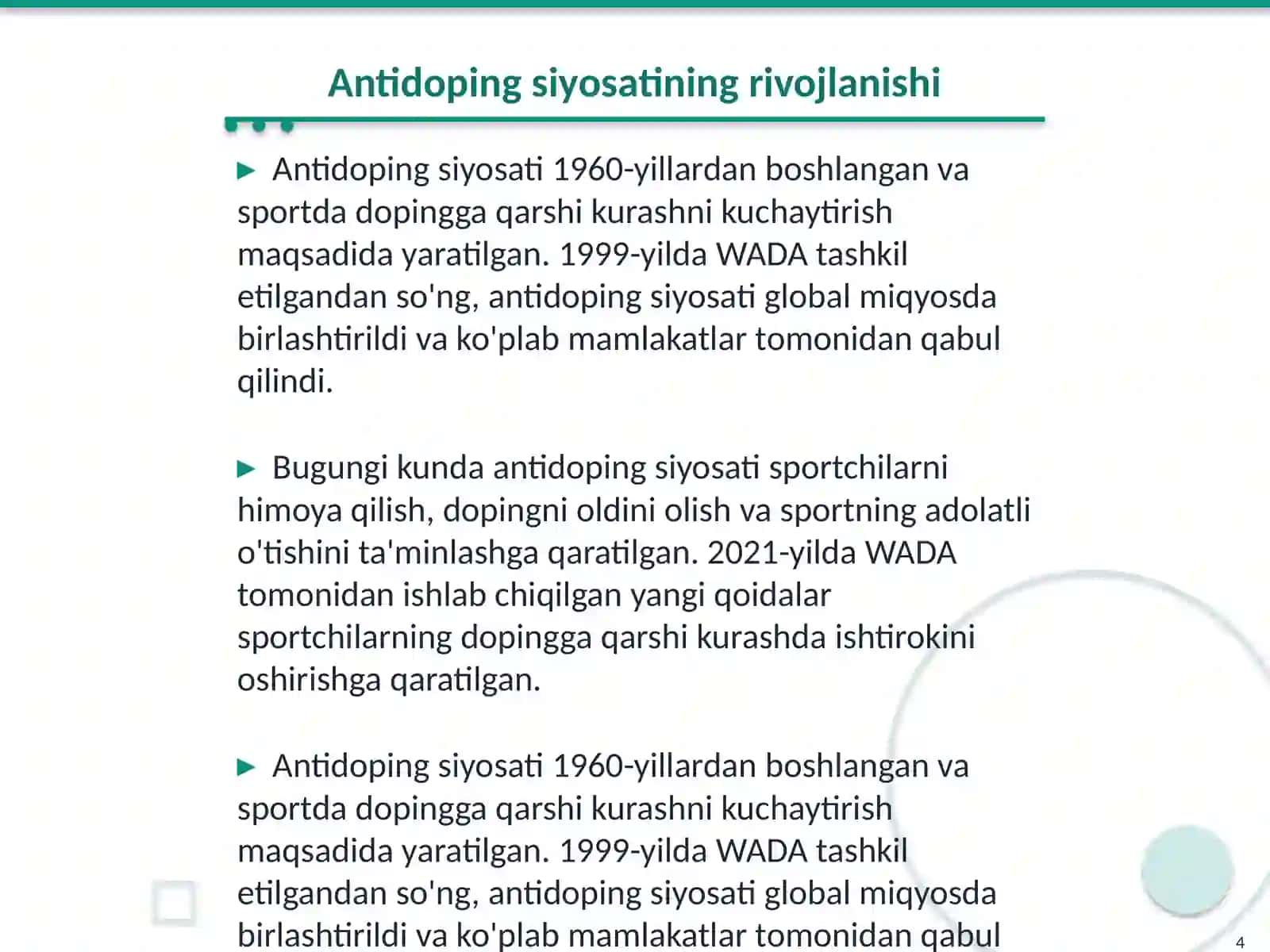 Doping va antidoping siyosatining yuqori malakali sportchilar tayyorgarligiga ta'siri 4