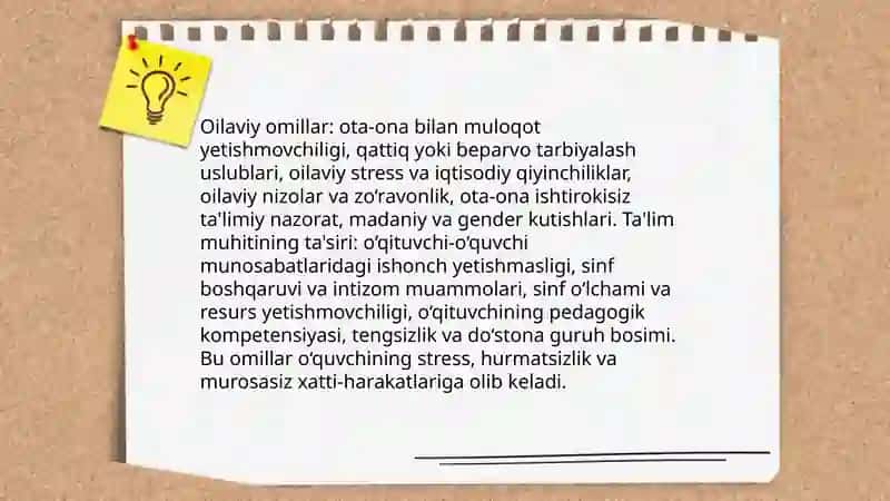 O'qituvchi va o'quvchi o'rtasidagi nizolarning pedagogik xususiyatlari va oilaning roli 4