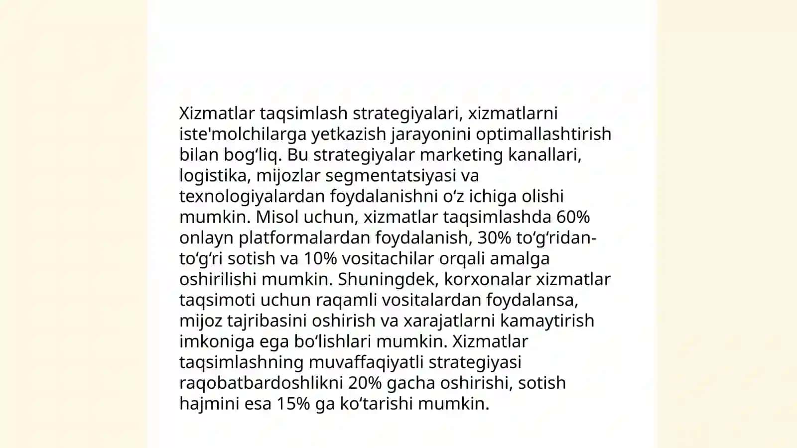Mahsulot va xizmatlarni taqsimlash va sljitish strategiyalari 4