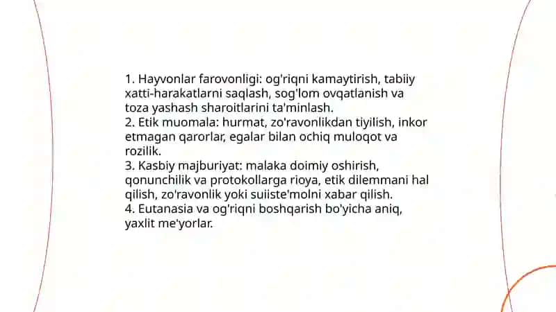 Veterinariya mutaxassislarini ishlash madaniyati va etikasi 4