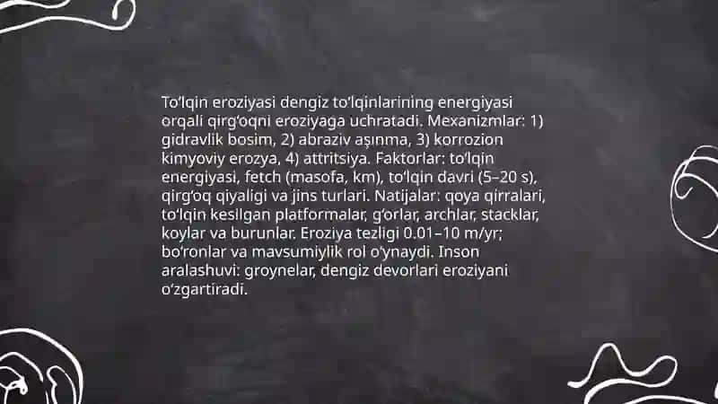 Dengiz, okean qirg'oqlari,ularning hosil bo'lishi va o'zgarishi 4
