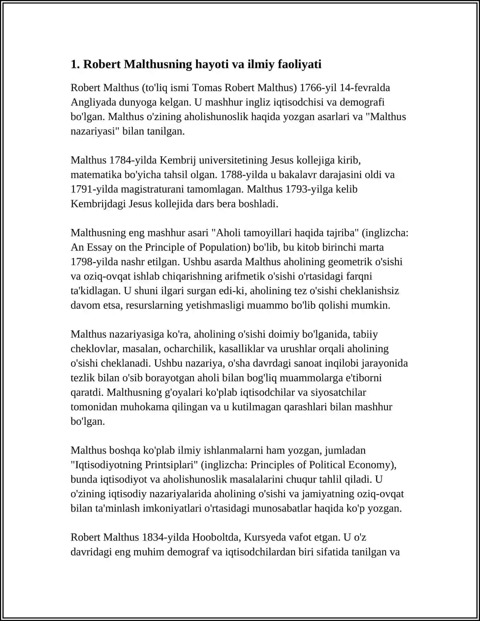 ROBERT MALTUSNING AHOLI NUFUZI NAZARIYASI VA ZAMONAVIY MALTUS TAʼLIMOTI 4