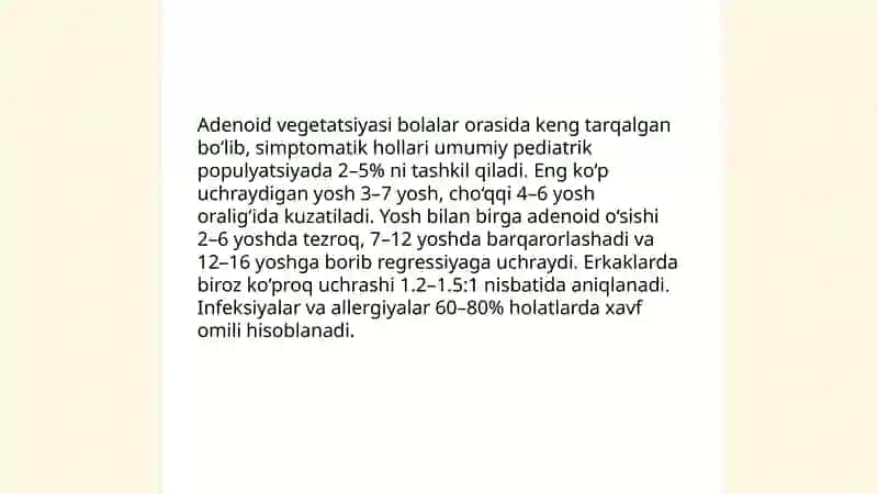 Adenoid vegetatsiyasi.Tashxislash usullari 4