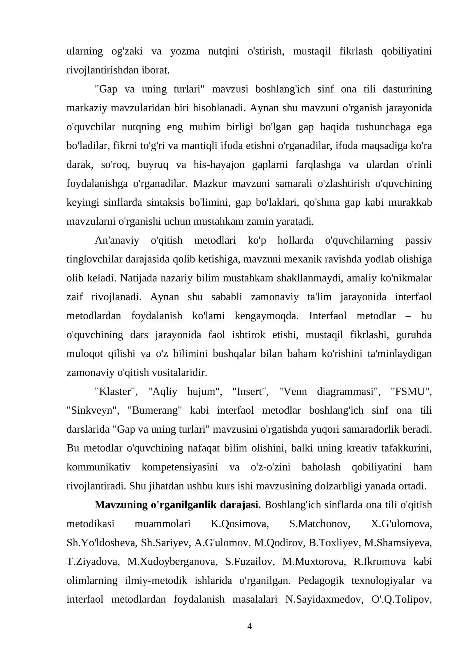 ONA TILI DARSLARIDA "GAP VA UNING TURLARI" MAVZUSINI O'RGANISHDA INTERFAOL METODLARDAN FOYDALANISH 4