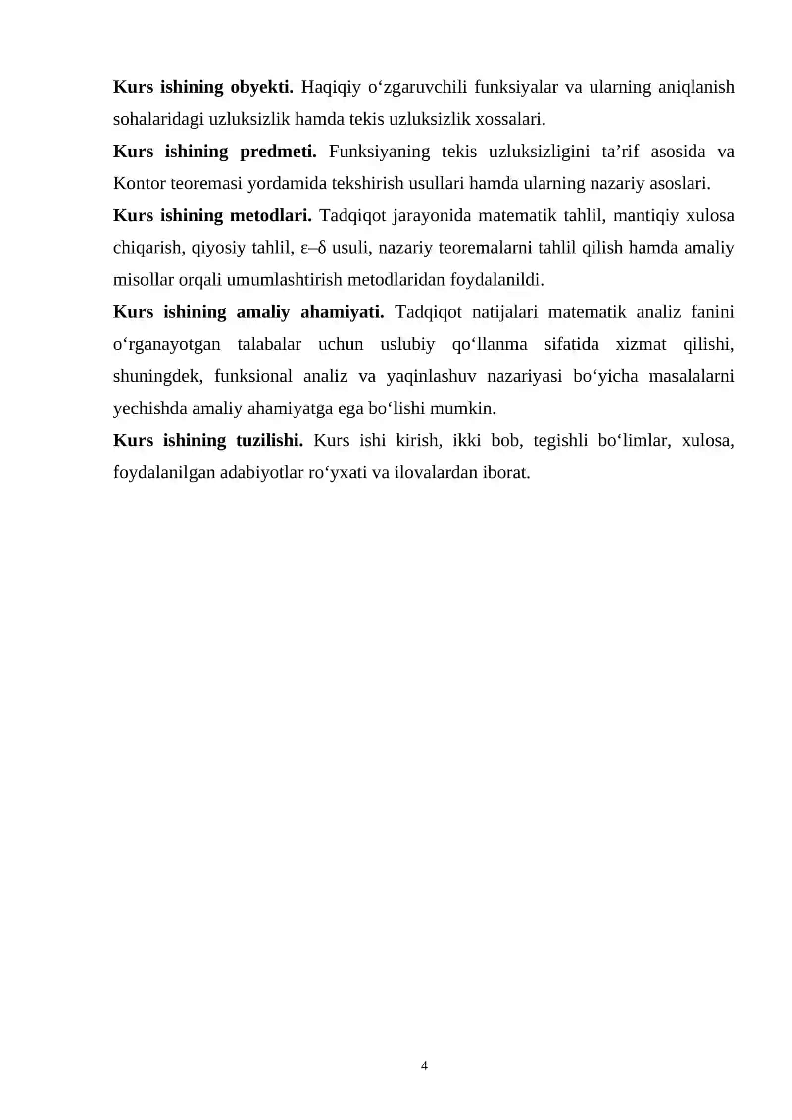 Funksiyaning tekis uzluksizligini ta’rif yordamida tekshirish. Kontor teoremasi yordamida tekis uzluksizlikka tekshirish 4