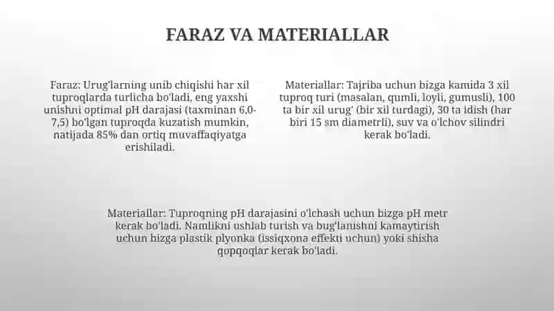 Urug'larning turli tuproqlarda unib chiqishini tajribadan kizatish va natijalarni javobga kiritish 4